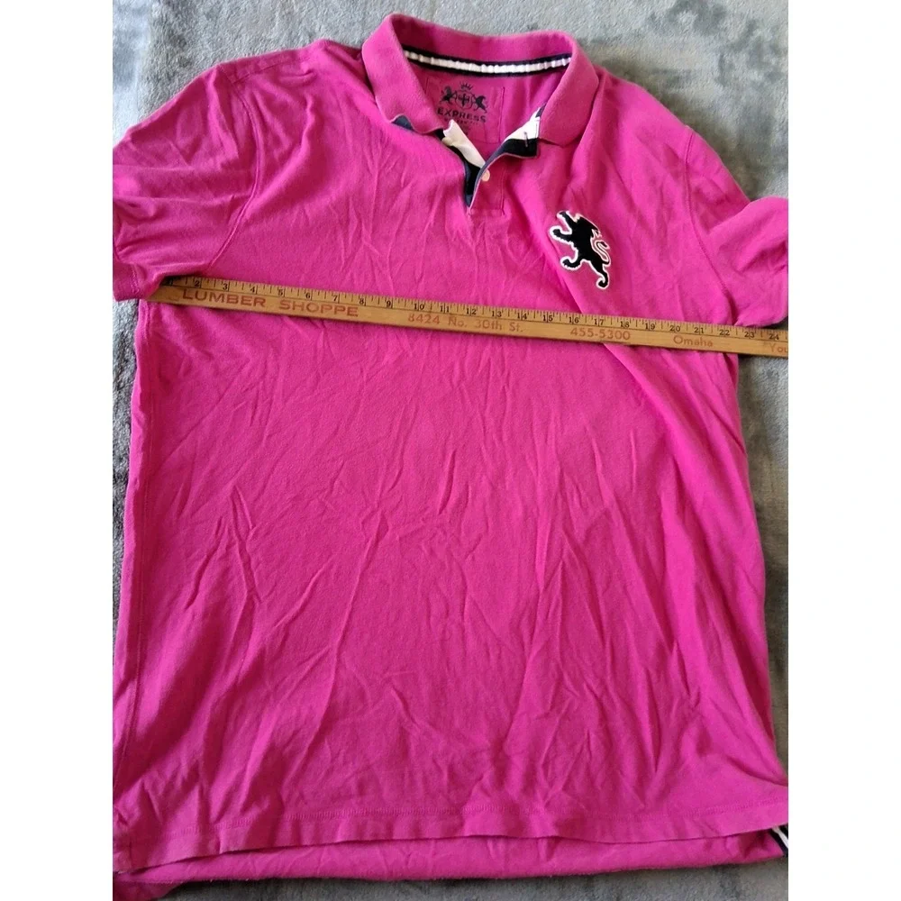 Mens XXL Express‎ Short Sleeve Polo Shirt Pink Large Lion Logo Classic - Picture 7 of 11